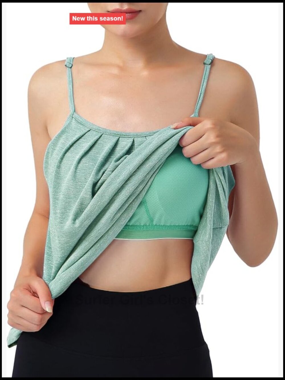 Built in Bra Camisole Pleated Flowy Tank Top Adjustable Straps Summer
